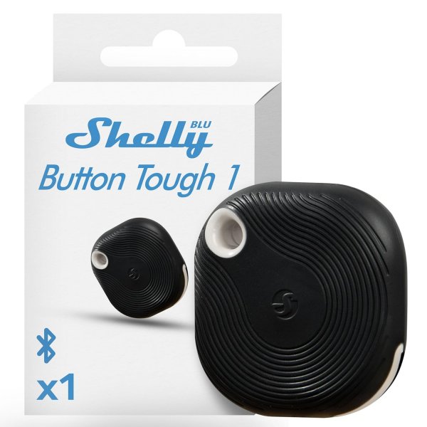 Shelly Blu Button Tough Schwarz | Intelligente Bluetooth-Taste zur Aktivierung von Aktionen und Szenen | Multi-Klick-Aktivierung | Sofortige Reaktionszeit | Schutzklasse IP54 | iOS-Android-App
