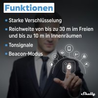 Shelly Blu Button Tough Schwarz | Intelligente Bluetooth-Taste zur Aktivierung von Aktionen und Szenen | Multi-Klick-Aktivierung | Sofortige Reaktionszeit | Schutzklasse IP54 | iOS-Android-App