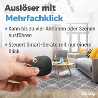 Shelly Blu Button Tough Schwarz | Intelligente Bluetooth-Taste zur Aktivierung von Aktionen und Szenen | Multi-Klick-Aktivierung | Sofortige Reaktionszeit | Schutzklasse IP54 | iOS-Android-App