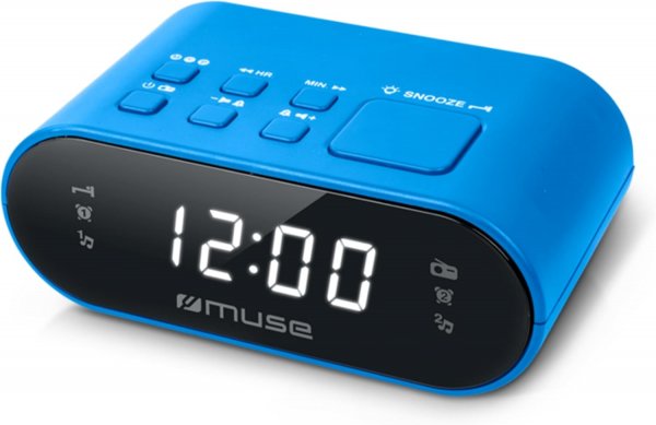 MUSE M-10 BL Radiowecker mit LED-Display, Zwei Weckzeiten, dimmbar, digitaler UKW-Tuner, 20 Senderspeicher, blau