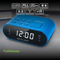 MUSE M-10 BL Radiowecker mit LED-Display, Zwei Weckzeiten, dimmbar, digitaler UKW-Tuner, 20 Senderspeicher, blau