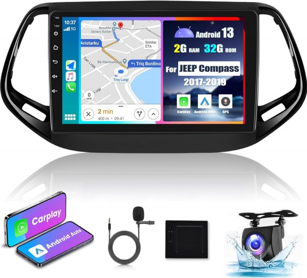 NHOPEEW Autoradio für Jeep Compass 2017-2019 mit Carplay und Android Auto - 10.1 Touchscreen Radio Unterstützung WiFi GPS Mirror Link EQ Split Screen + Rückfahrkamera